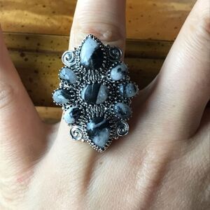 Natural White Buffalo Sterling Silver Cocktail Ring Size 7